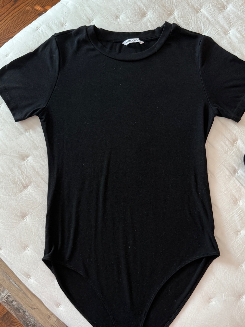 Mangopop Black Short-Sleeve Crewneck Bodysuit